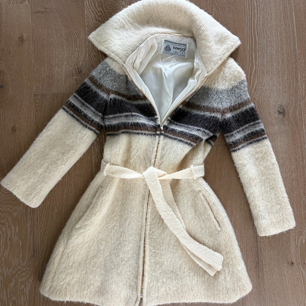 70’s Icewool Cream and Brown Wool Coat S